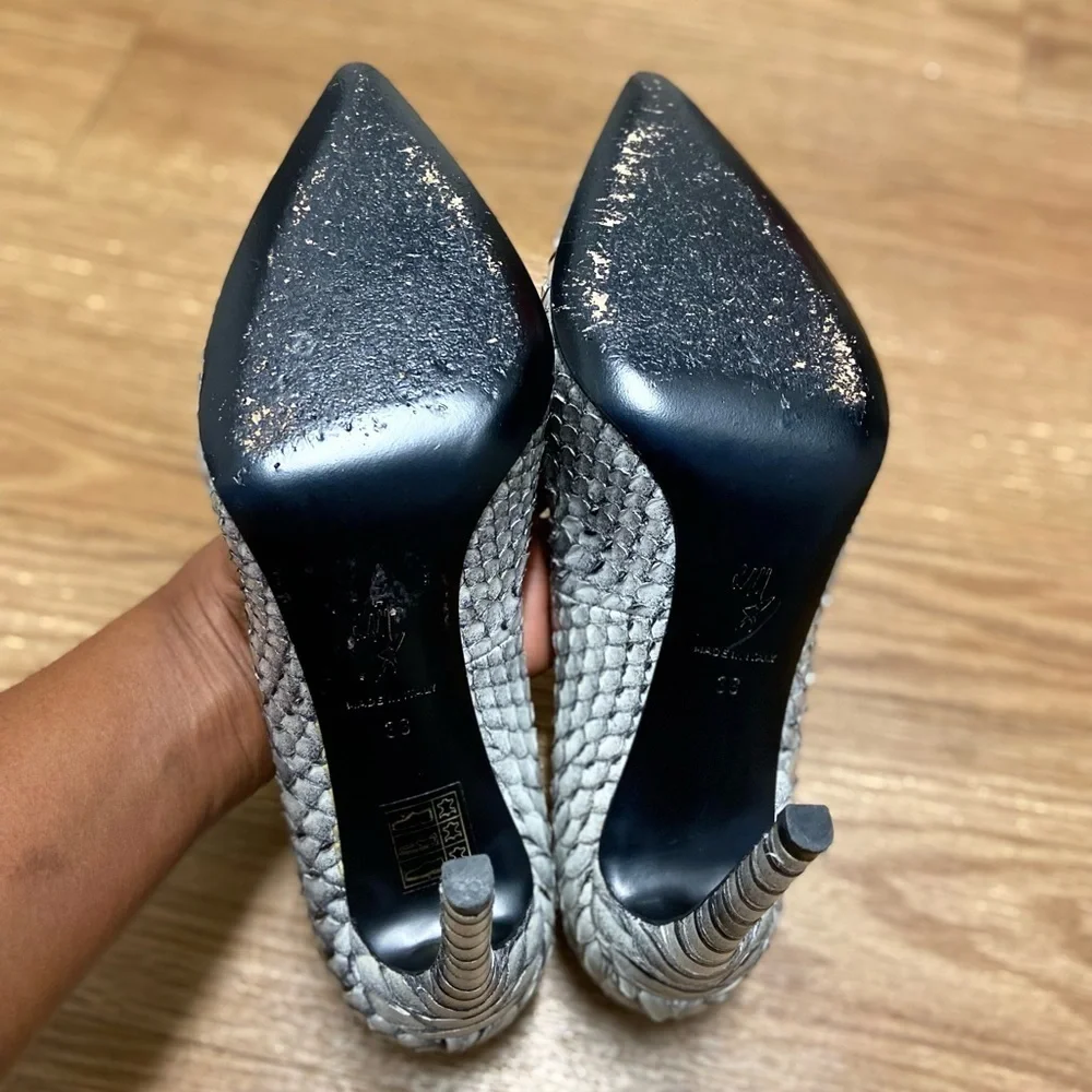 ROLAND MOURET Handmade Genuine Leather Python Pencil Heel